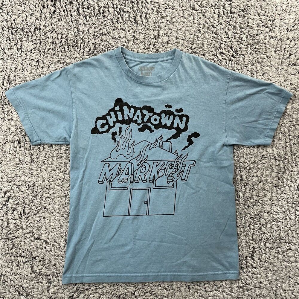 Chinatown Market Unisex Adult Size M Blue Burning House T-Shirt